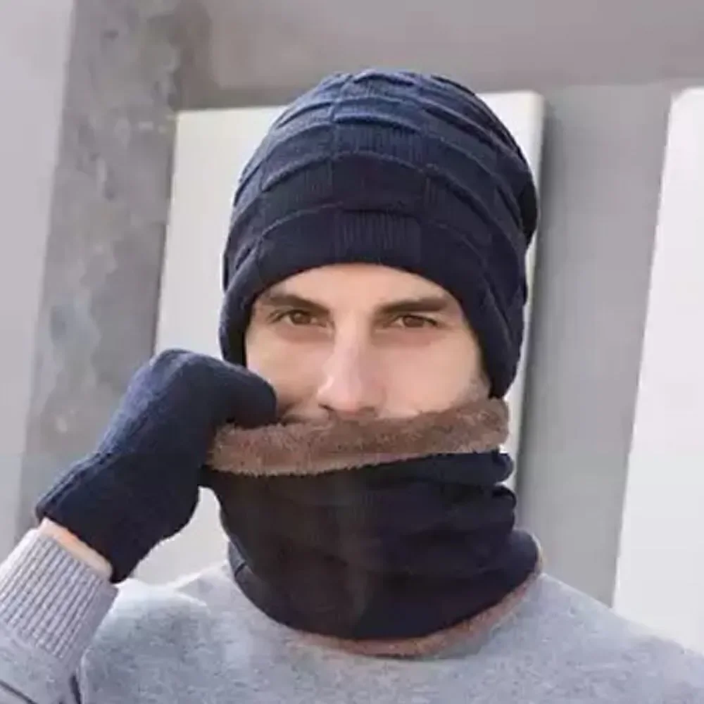 Brand New Winter Men Knit Beanie Hat with Neck Warmer Scarf  Set 2-Piece